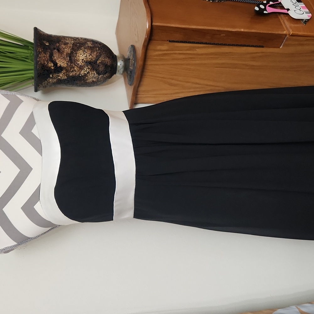 Landa Black Matte Satin and Chiffon Strapless Dress